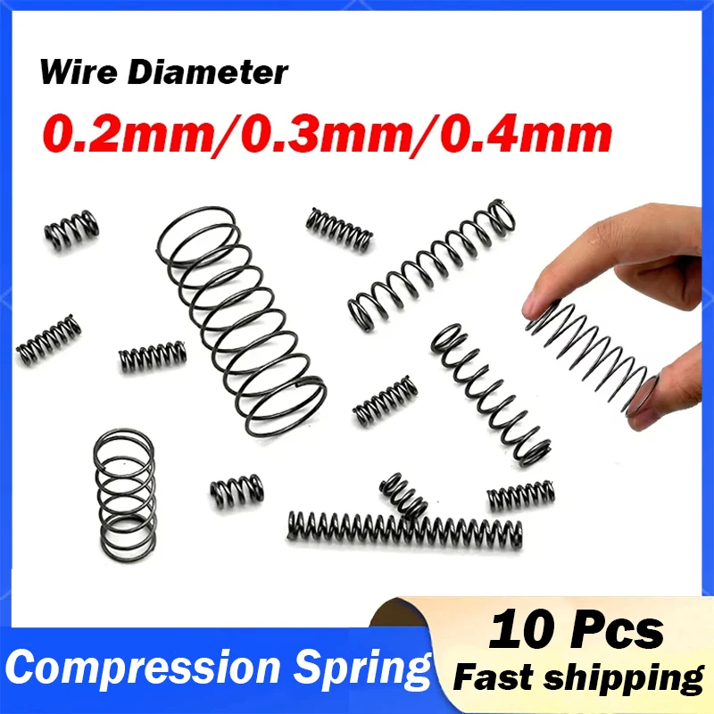 10pcs/Lot 0.2mm 0.3mm 0.4mm Micro Small Compression Spring OD 2/3/4/5/6/7/8/9/10mm Length 5mm/15mm/20mm/25mm/30mm/35mm/40mm/50mm