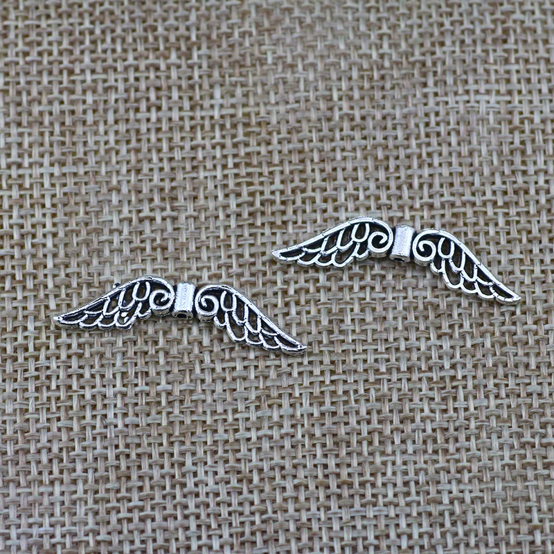 20pcs/lot 8*31mm Antique Silver Color Angel Wing Charm Bead For Women DIY Necklace Bracelet Jewelry MaKing