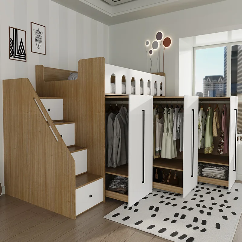 Desk wardrobe integrated half-height solid wood duplex two-story loft children's cloakroom bed