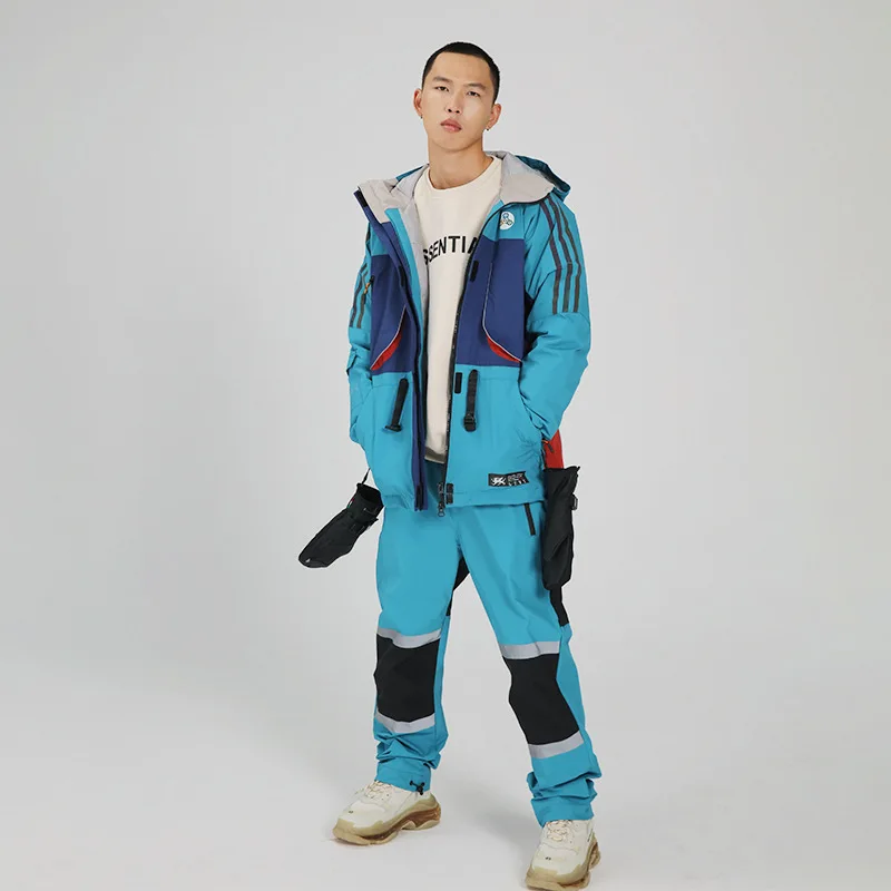 STLF المهنية الرجال مقاوم للماء تنفس صديقة للبيئة على الجليد بدلة رياضية في الهواء الطلق منفصلة سترة السراويل هود سستة إغلاق #4