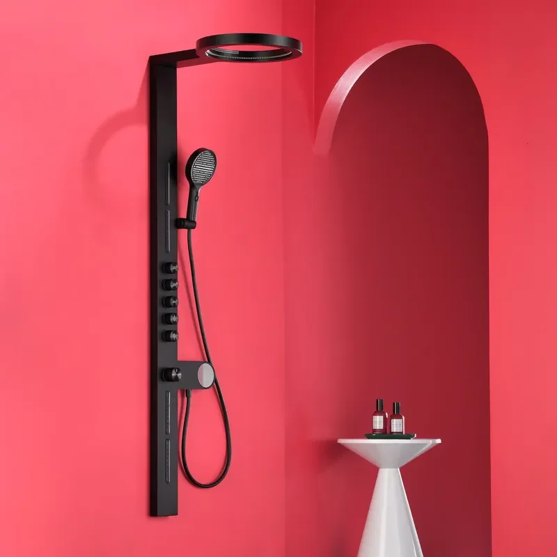 Bathroom Brass Digital-Display Modern Minimalist Shower Faucet Set Brushed-Gold Dual-Function Large Ceiling-Mounted