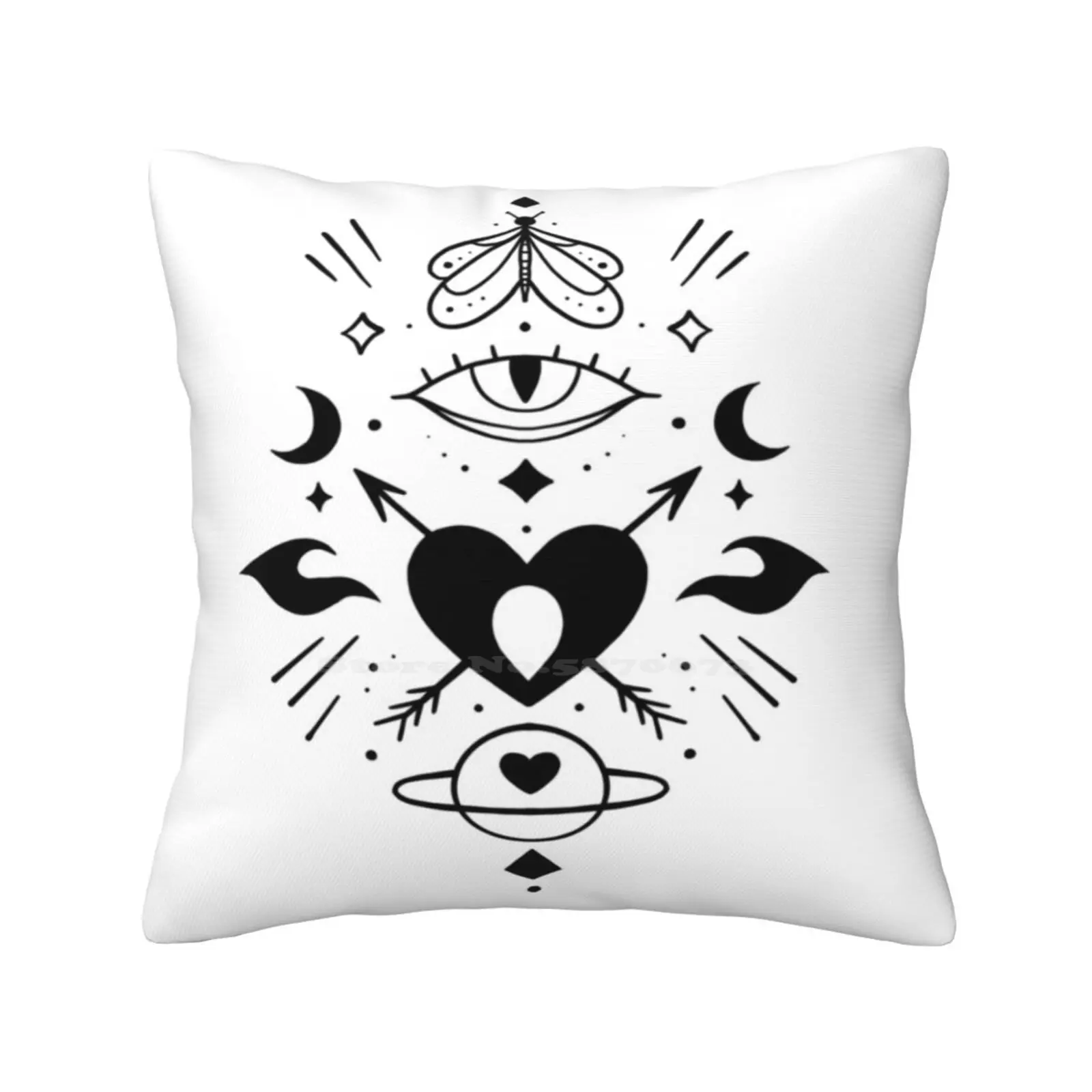 Cosmic Love Home Sofa Car Waist Throw Pillowcase Love Planet Cosmic Eye Tattoo Black Power Sign Magic Heart Moon Moth Night