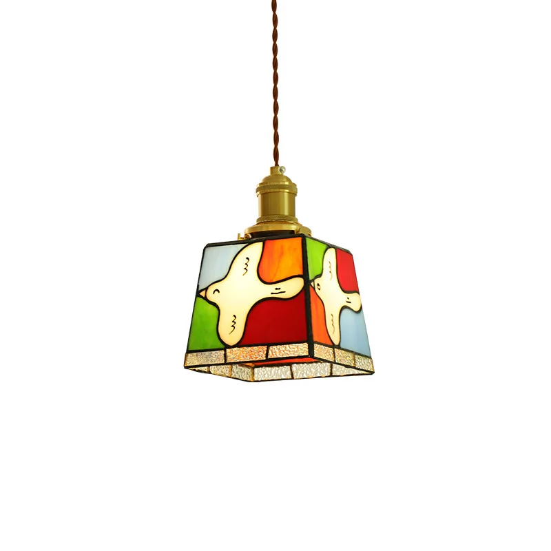 

Japanese retro, peace dove bedside chandelier, stained glass, all copper decorative lamps1