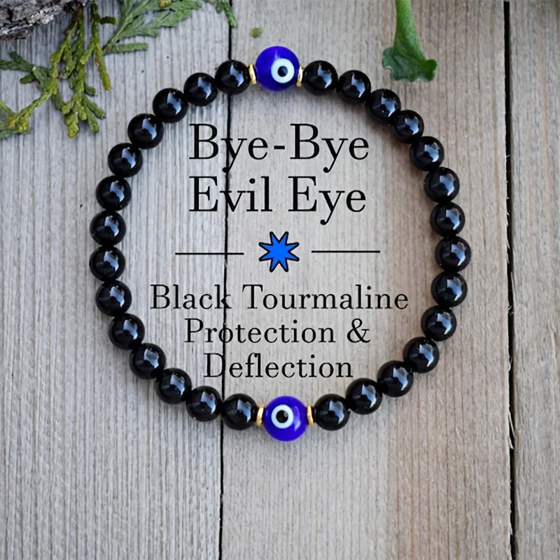 Evil Eye Black Tourmaline Empathy Protection Aura Shield Absorb Negative Energy Bracelet Crystal Healing Stress Relief Bracelet