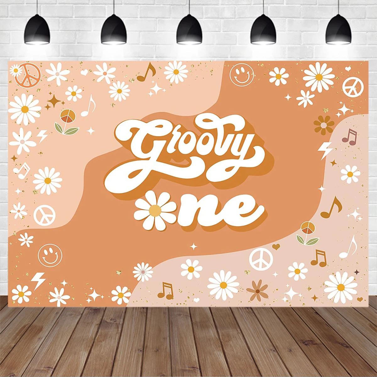 Mocsicka Groovy One Two Birthday Decor Backdrop Daisy Flower Music Party Supply Kit Background Baby Shower Children Photo Studio