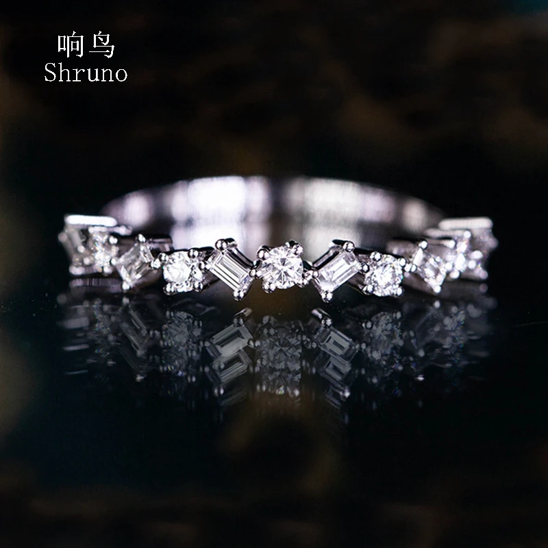 

Shruno 14K 10K White gold Moissanite Engagement Ring Unique Half Eternity Baguette Cut Moissanite Wedding Ring Band Bridal Gift