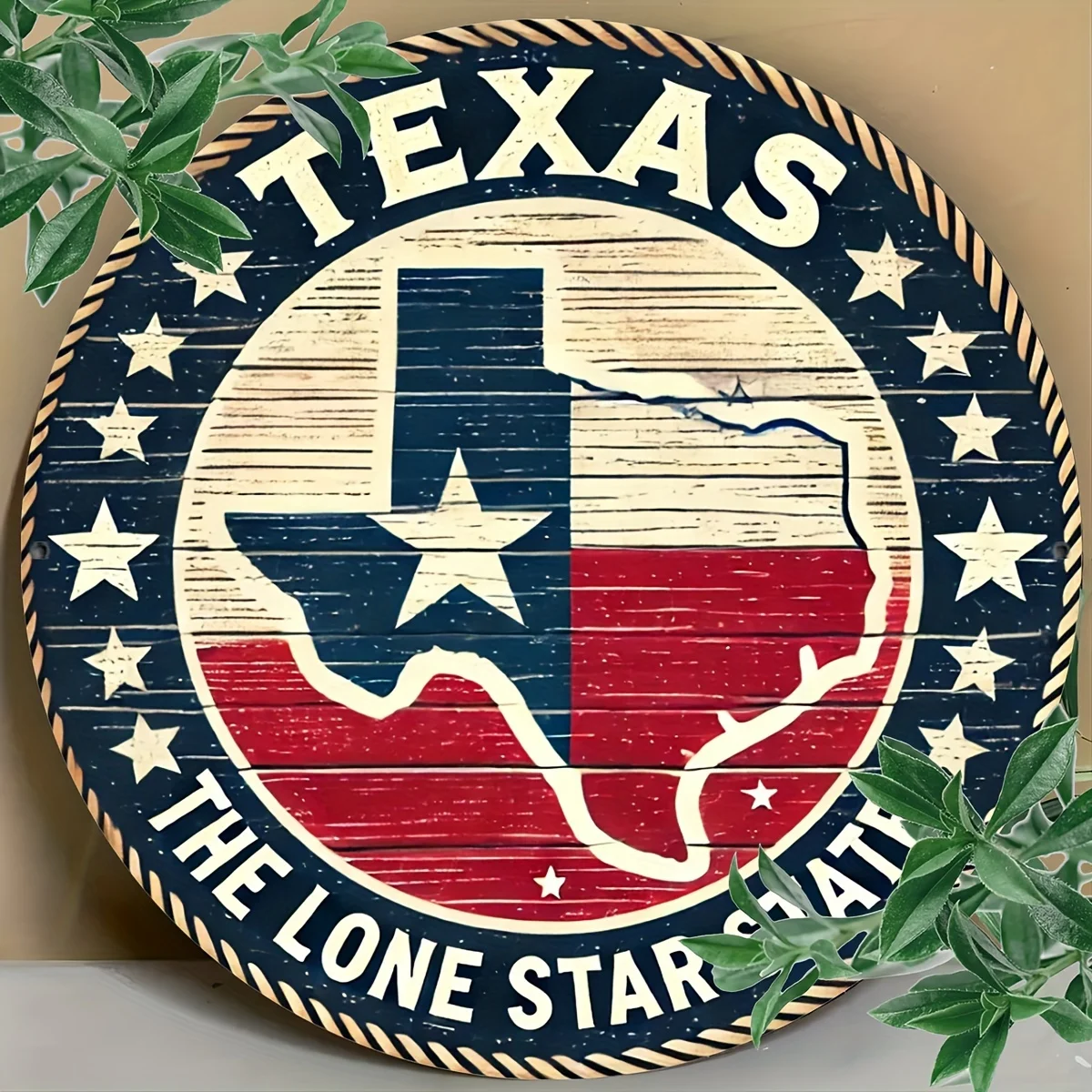 Texas Pride Arte de pared de metal retro de 8 x 8 pulgadas - "THE LONE STAR STATE TEXAS" con diseño de estrella - Aluminio duradero, fácil de colgar - Idea