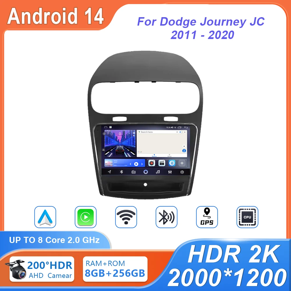 Android 14 Car Radio For Dodge Journey JC 2011 - 2020 Stereo Multimedia Player 5G wifi GPS Navigation Wireless Carplay HDR QLED