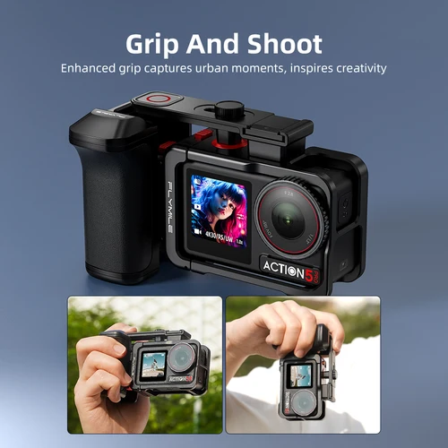 Imagen 2 del producto Soporte de Agarre para Cámara Flymile para DJI Action 5 Pro/Action 4/3, Accesorios, Botón de Obturador, Mango de Fotografía, Kit de Agarre Urbano