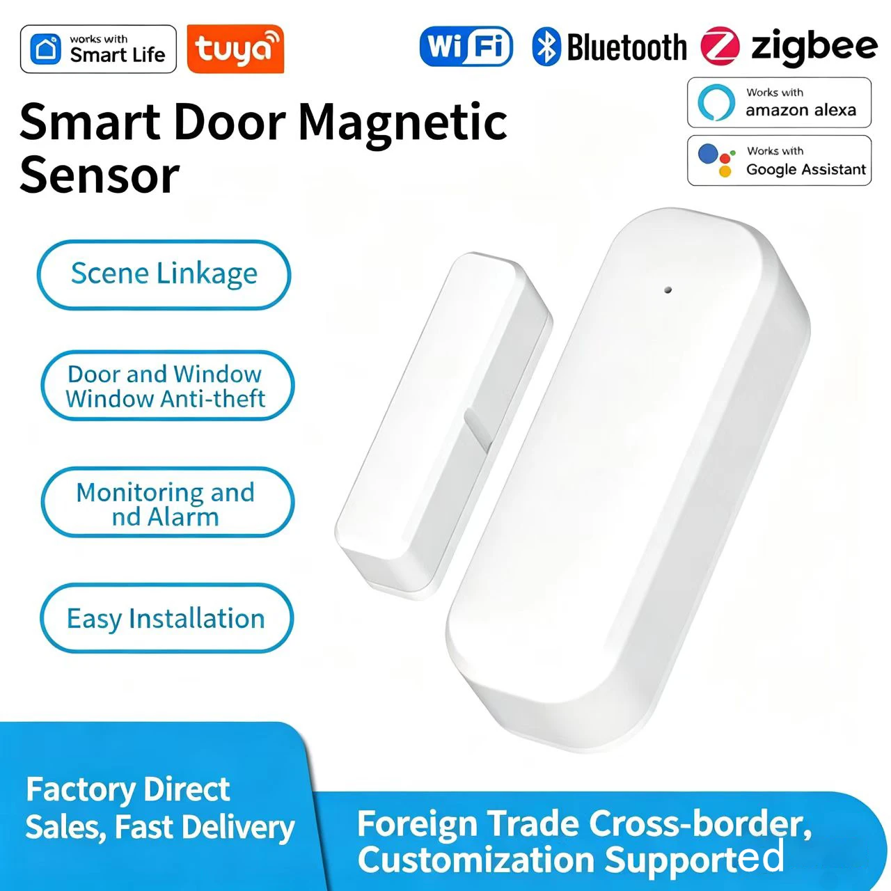

Tuya WiFi Bluetooth Smart Door Window Sensor Wireless Contact Alarm Works with Alexa Google Home Home Security