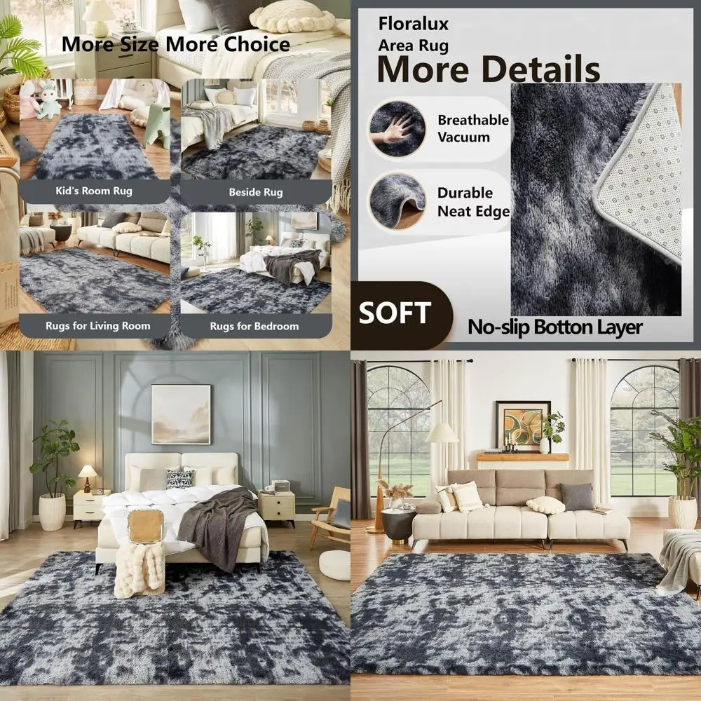 

Роскошный темно-серый ковер Tie-Dye Shag, ультрамягкий плюшевый ковер для гостиной и спальни