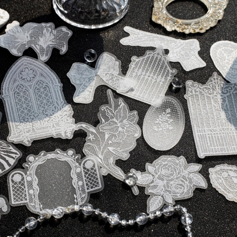 Journal GO 20pcs Light Vintage Lace PET Stickers Delicate Patterns Decal for Journaling Scrapbooking Planner Card and DIY Crafts