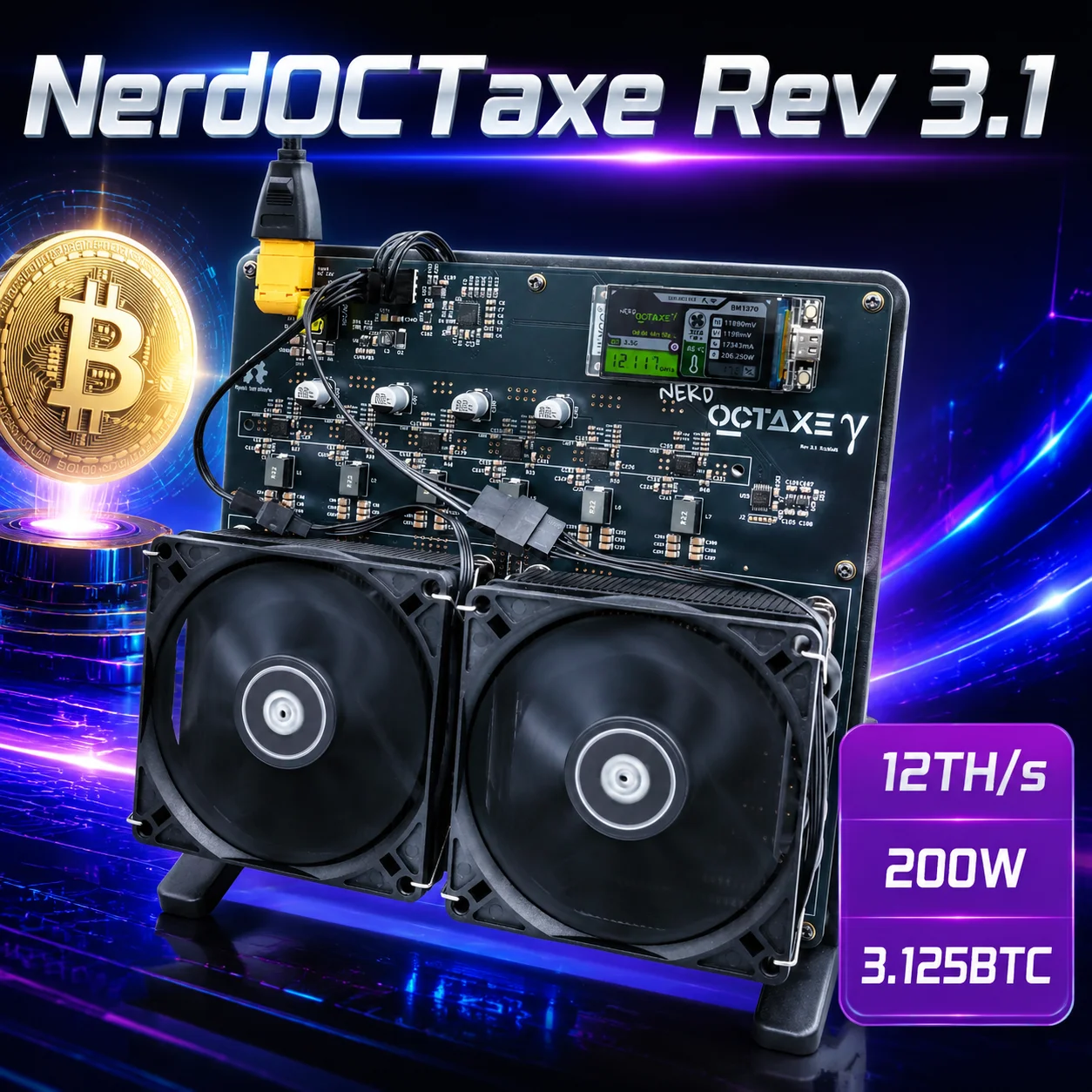

2026 New NerdOCTAXE Rev3.1 Hash Rate 12TH/s 200W Bitcoin Miner Family Personal Blockchain Virtual Coin Lotto Machine