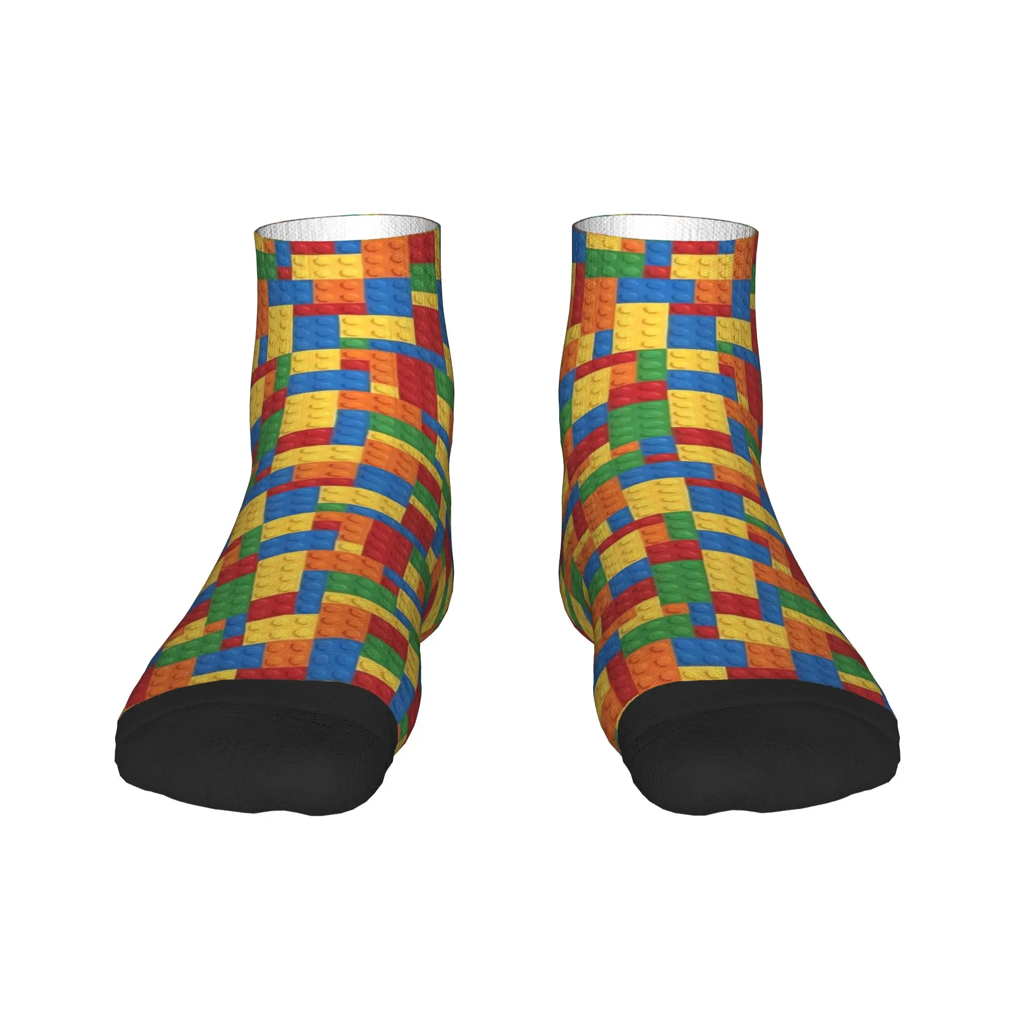 Rainbow Building Blocks Pattern Ankle Socks  Non Skid Comfortable Running Socks For Women Men Autumn Funny Design Sock