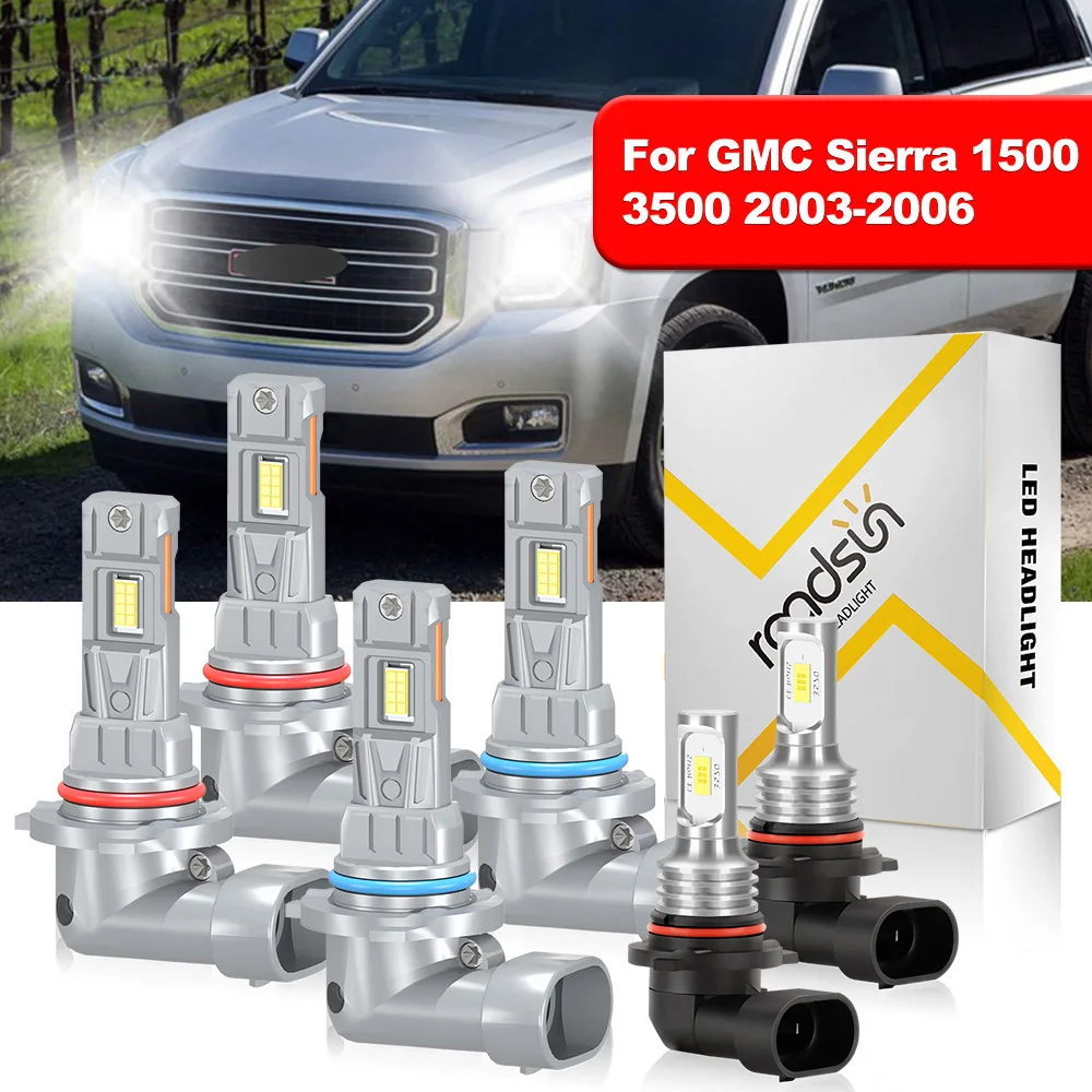 

4/6 шт. для GMC Sierra 1500 3500 2003 2004 2005 2006 9005/HB3 9006/HB4 дальнего ближнего света + противотуманная фара 3570 чип CSP Plug Play