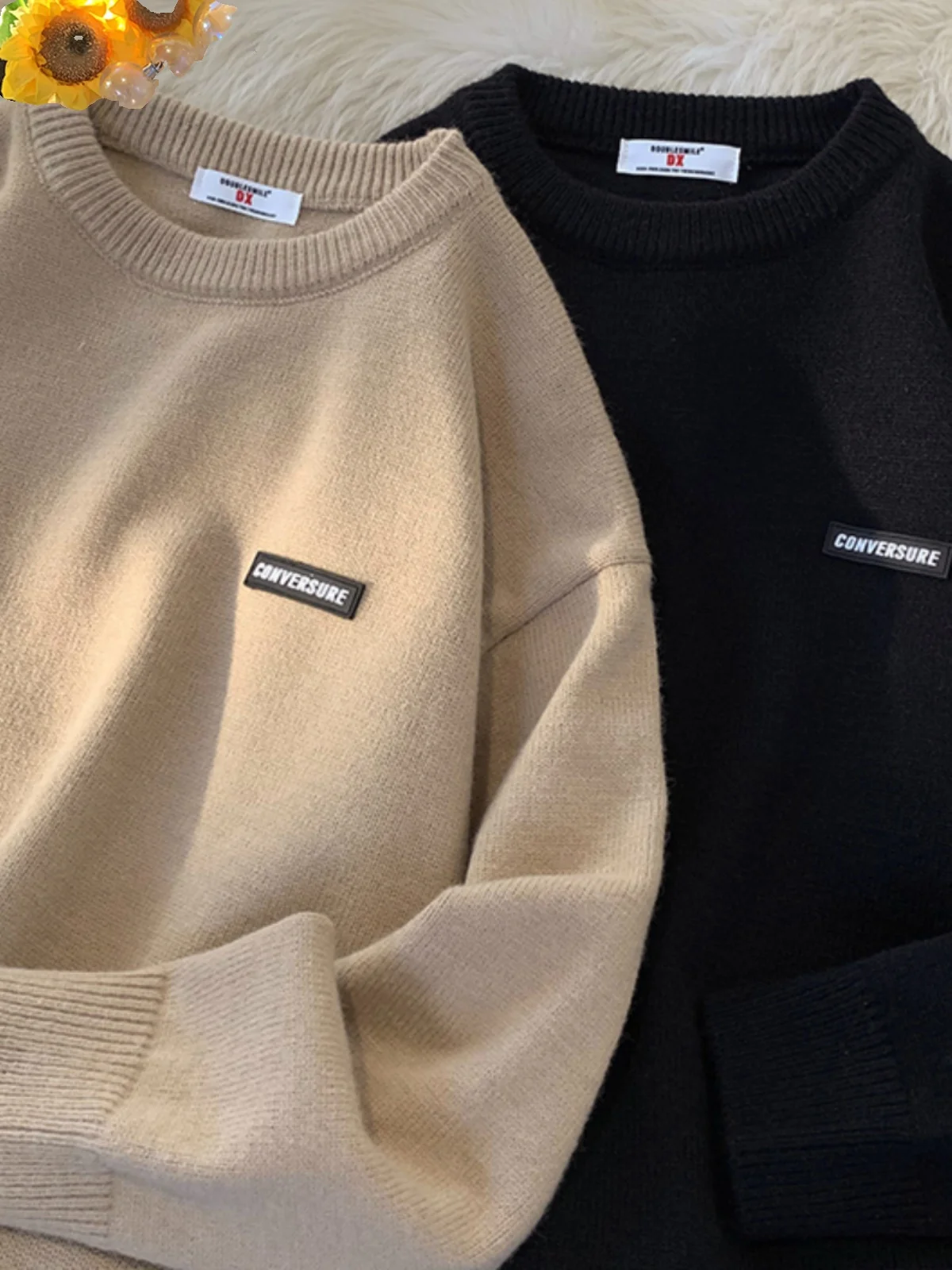 

Comfortable Men's Knitted Sweater round Ne Inner Wear American Retro Loose Sle Spring Autumn Season Long Sve Casual Top