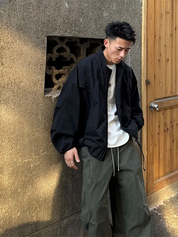 

Мужская футболка с воротником-стойкой в стиле ретро, американская рабочая одежда, модное пальто из полиэстера и нейлона, костюм...