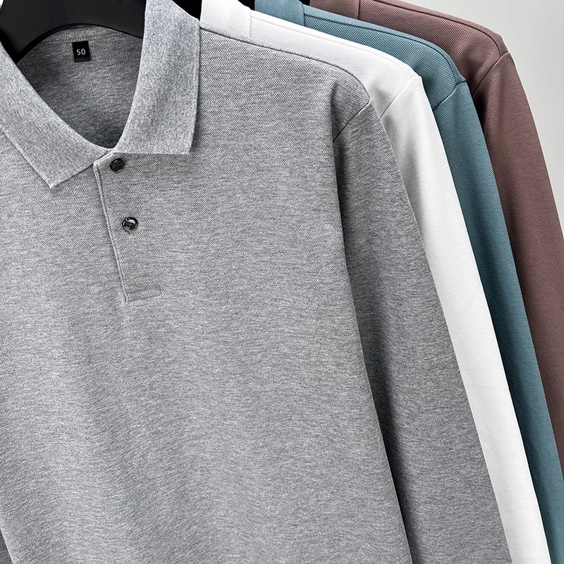 Durable 100% Cotton Men Polo Shirt,Autumn Leisure Long Sleeve, Breathable Lapels T-shirt, 16 Colors, Perfect for Golf and Sports image 6