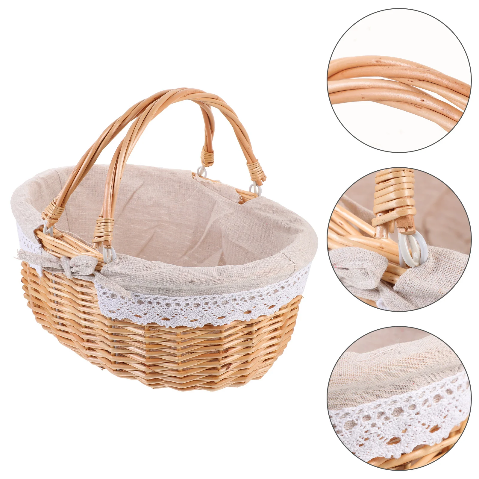 

1pc Wicker Woven Basket With Handle Portable Storage Decorative Flower Holder For Home Garden Wedding Multi-Function Handheld