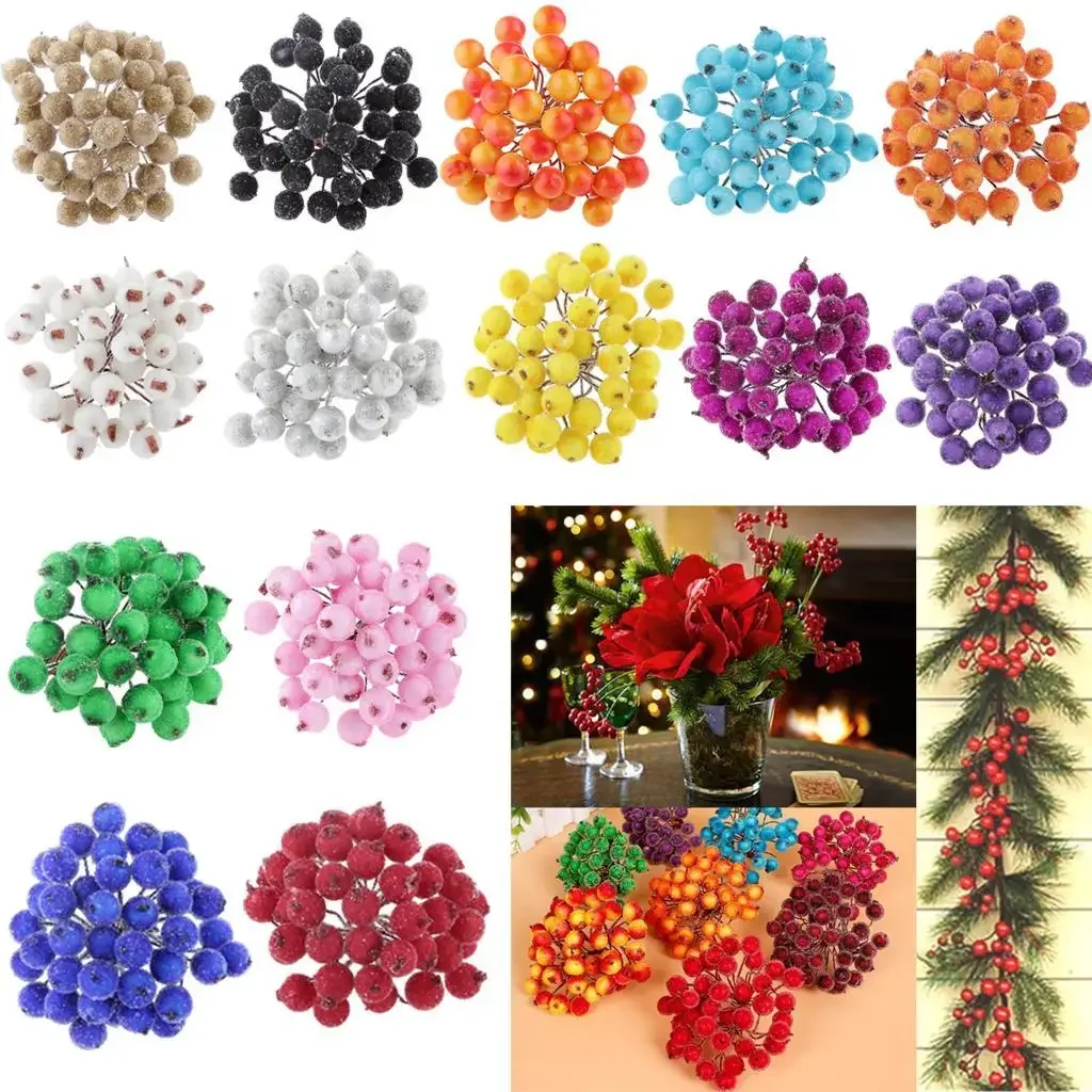 10pcs Creative Mini Christmas Frosted Fruit Decoration Berry Holly Christmas Atmosphere Artificial Flowers Home Party Decoration