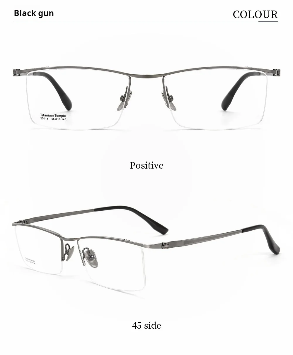 YIMARUILI Business-Halbrahmenbrille für Herren, ultraleicht, hochwertiges reines Titan, große Größe, einfacher quadratischer Brillenrahmen 20013 – Detail 9