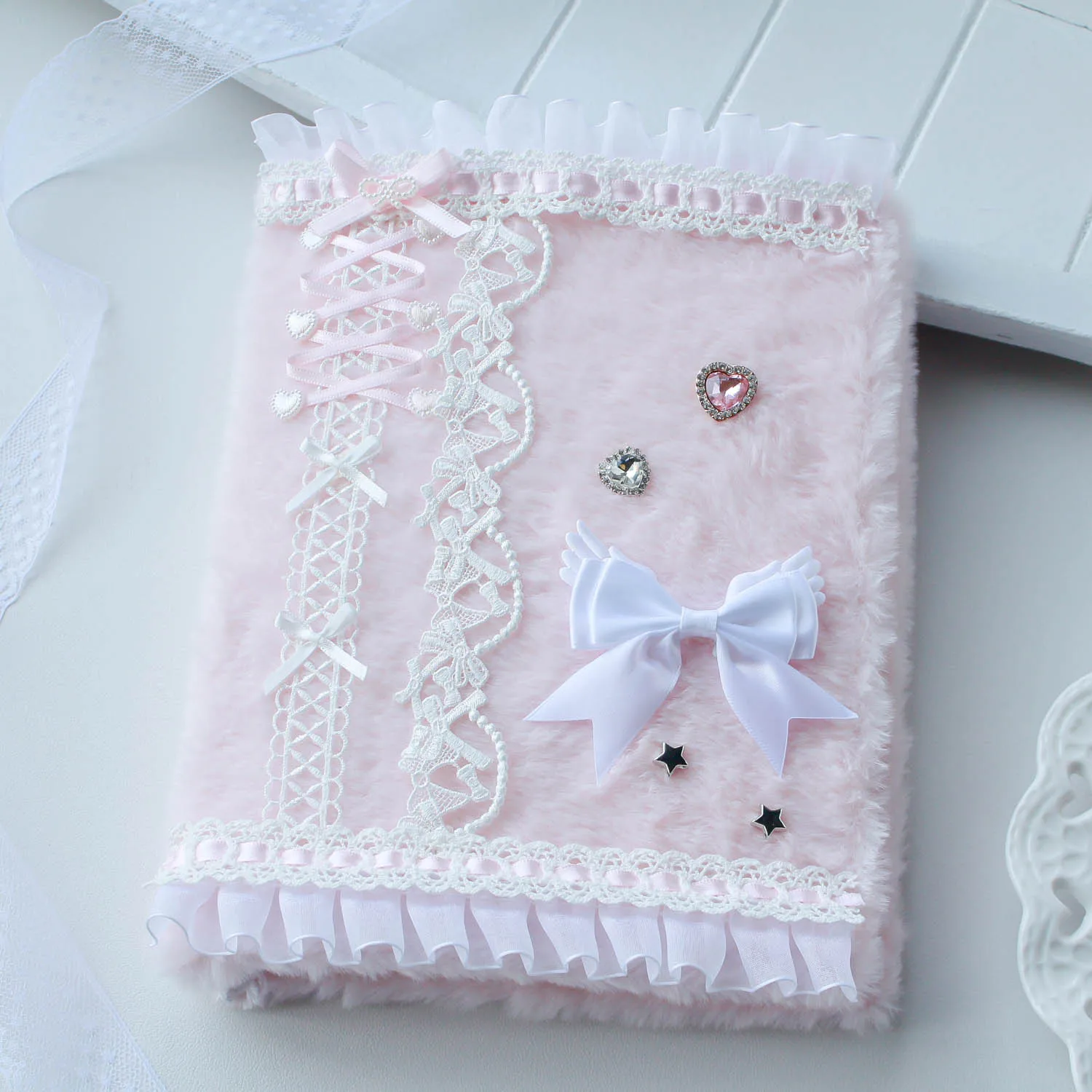 A5 Card Collect Book Kpop Photocard Binder Plush Kawaii Lace Ribbon Diamond Decor Picture Collect Book Album with 80 Pockets