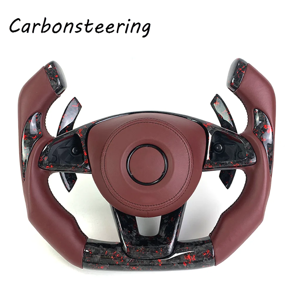 Автомобильные аксессуары, руль из кованого углеродного волокна для Mercedes Benz W205AMG C63AMG A45AMG F1, дизайн гоночного стиля Автомобильные аксессуары, руль из кованого углеродного волокна для Mercedes Benz W205AMG C63AMG A45AMG F1, дизайн гоночного стиля