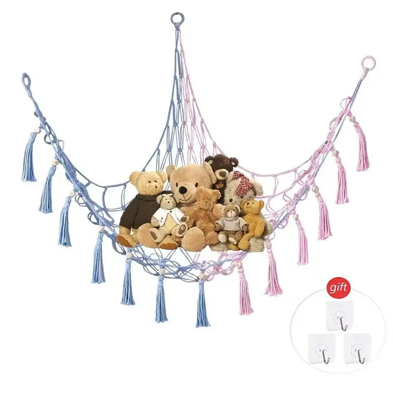 Stuffed Animals Toys Hammocks,Kids Toys Storage Organizer ，Space Saving，Colorful Cotton Rope Net For Decorate Children\'s Rooms