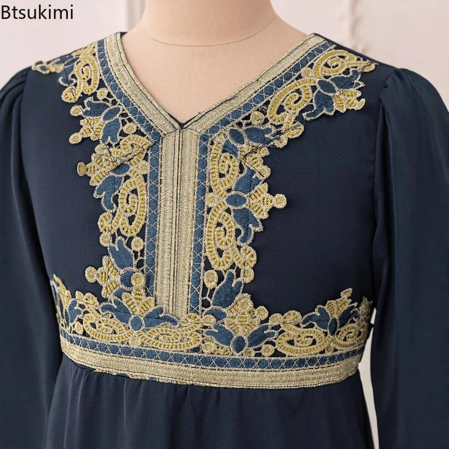 이드 무슬림 어린이 드레스 사우디 두바이 아바야 라마단 기도복 긴 소매 카프탄 아랍 이슬람 캐주얼 로브 소녀 파티 드레스