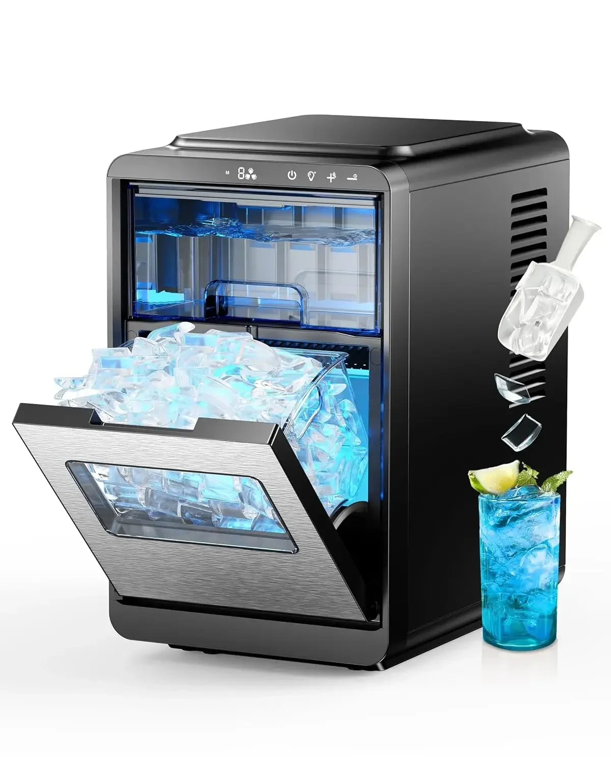 Crescent Ice Maker Countertop 35Lbs 24H Clear Ice Maker with Self Cleaning Timer 16 Crystal Clear Ice in 12 Mins