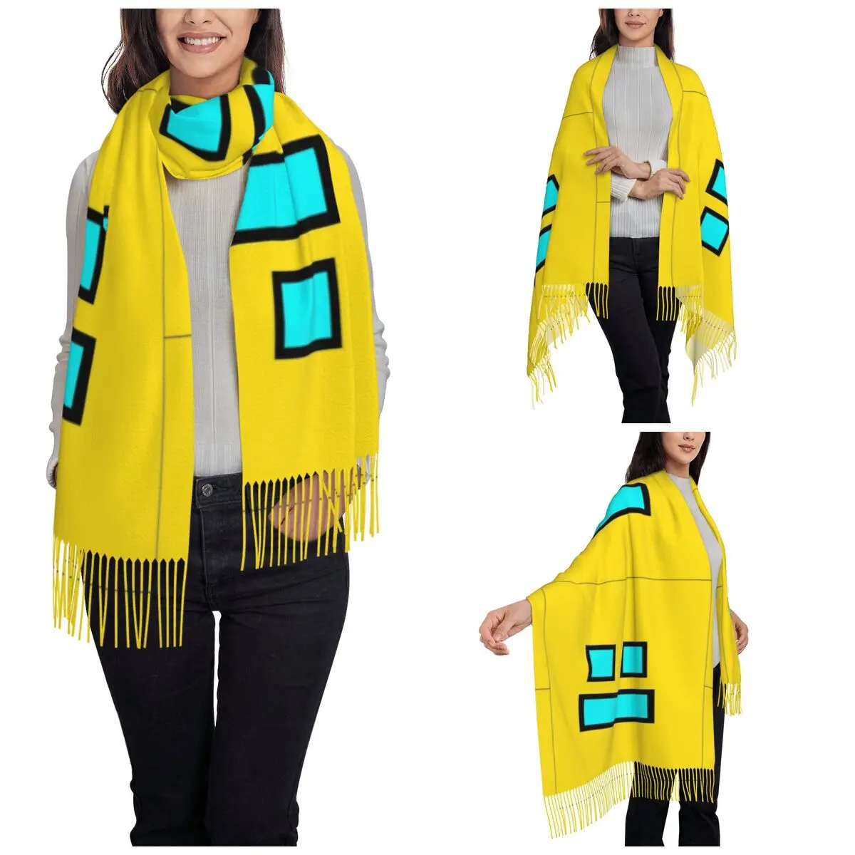 Funny Gaming Geometric Dash Video Game Scarf for Women Winter Fall Shawl Wrap Geometry Dash Large Shawl Scarf Daily Wear