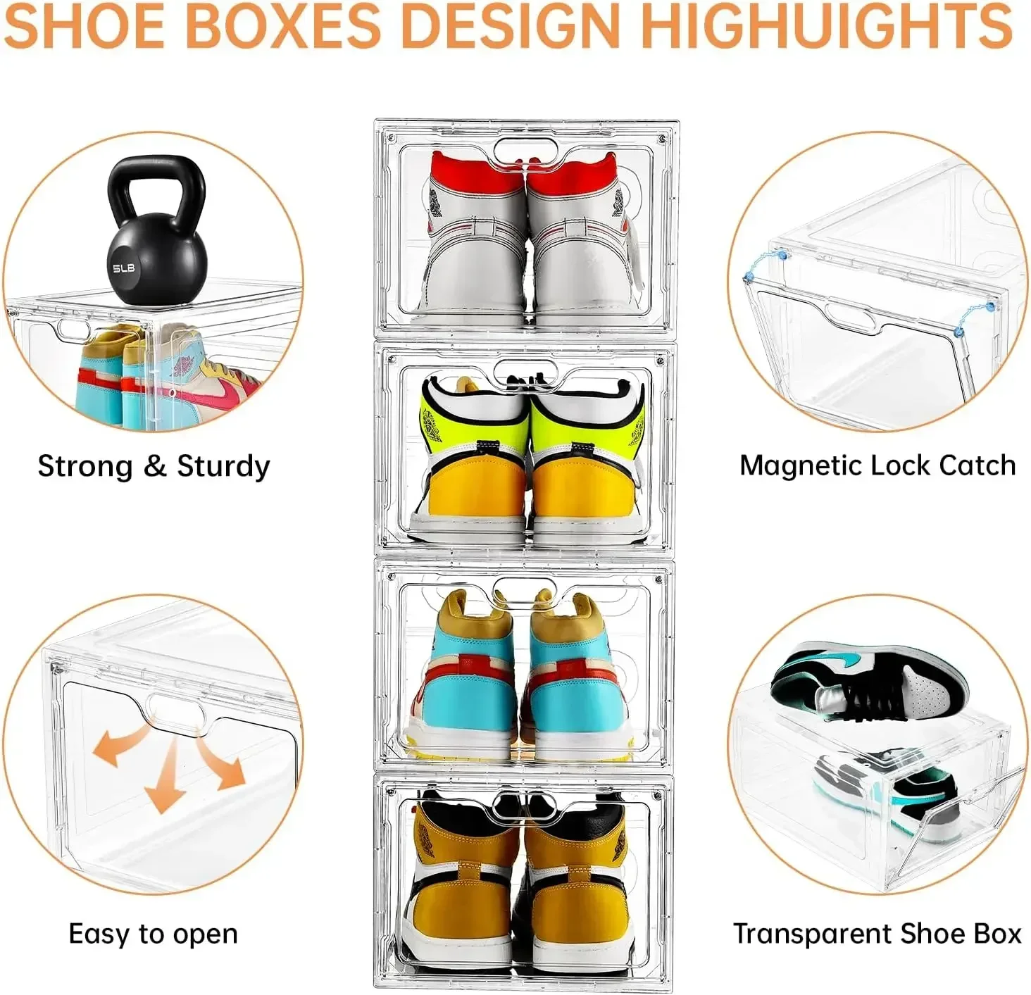 Home.12 Pack Shoe Storage Boxes, Stackable Clear Boxes With Doors, Organizer Containers For Sneakers - Fit US Men's/Women's Siz