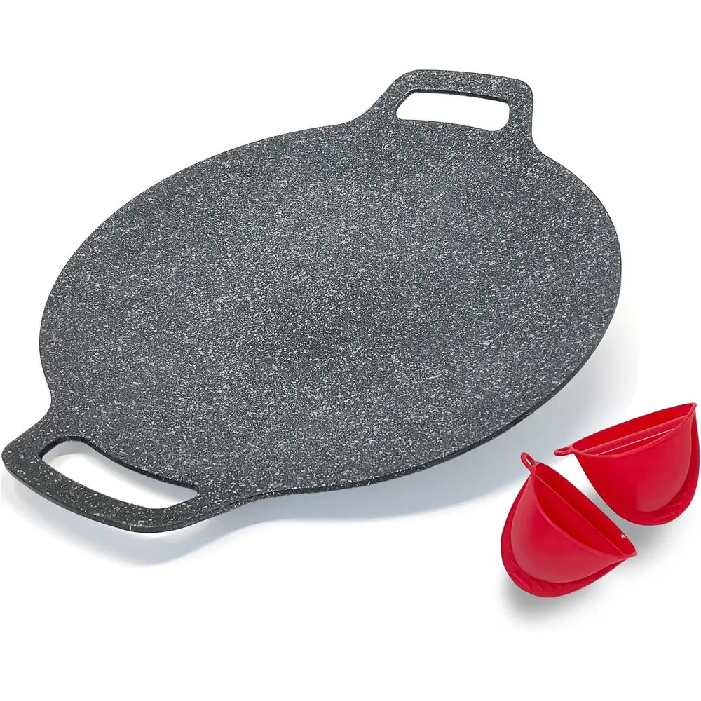 

Korean Style BBQ Grill Pan or Stove Top, Camping and IH, 13" Round Griddle With Double Bottom, Non-stick Coating rying Pan