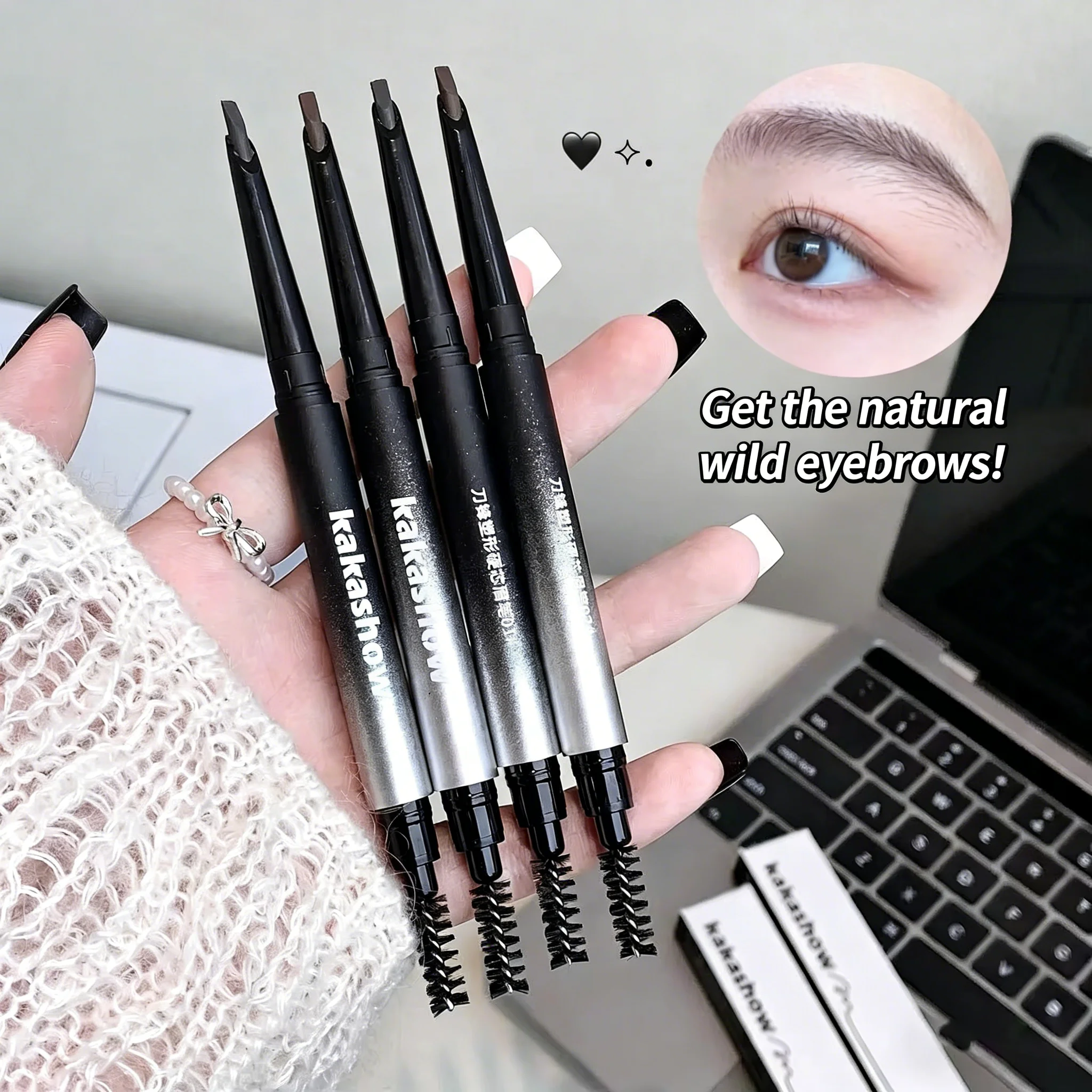 Eyebrow Pencil Automatic Rotating Double Head Long Lasting Natural Waterproof 2 Color Triangle Eyebrow Pen Make Up