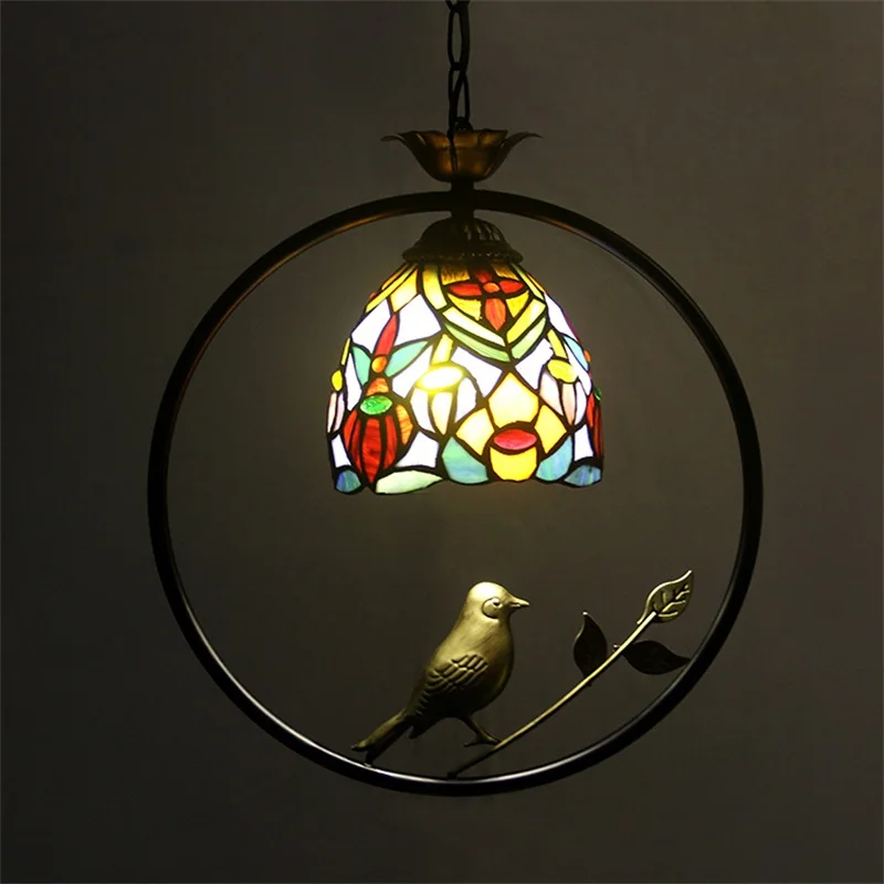 BERTH Tiffany Pendant Lamp LED Creative Color Glass Hanging Light Bird Decor for Home Dining Room Bedroom Balcony