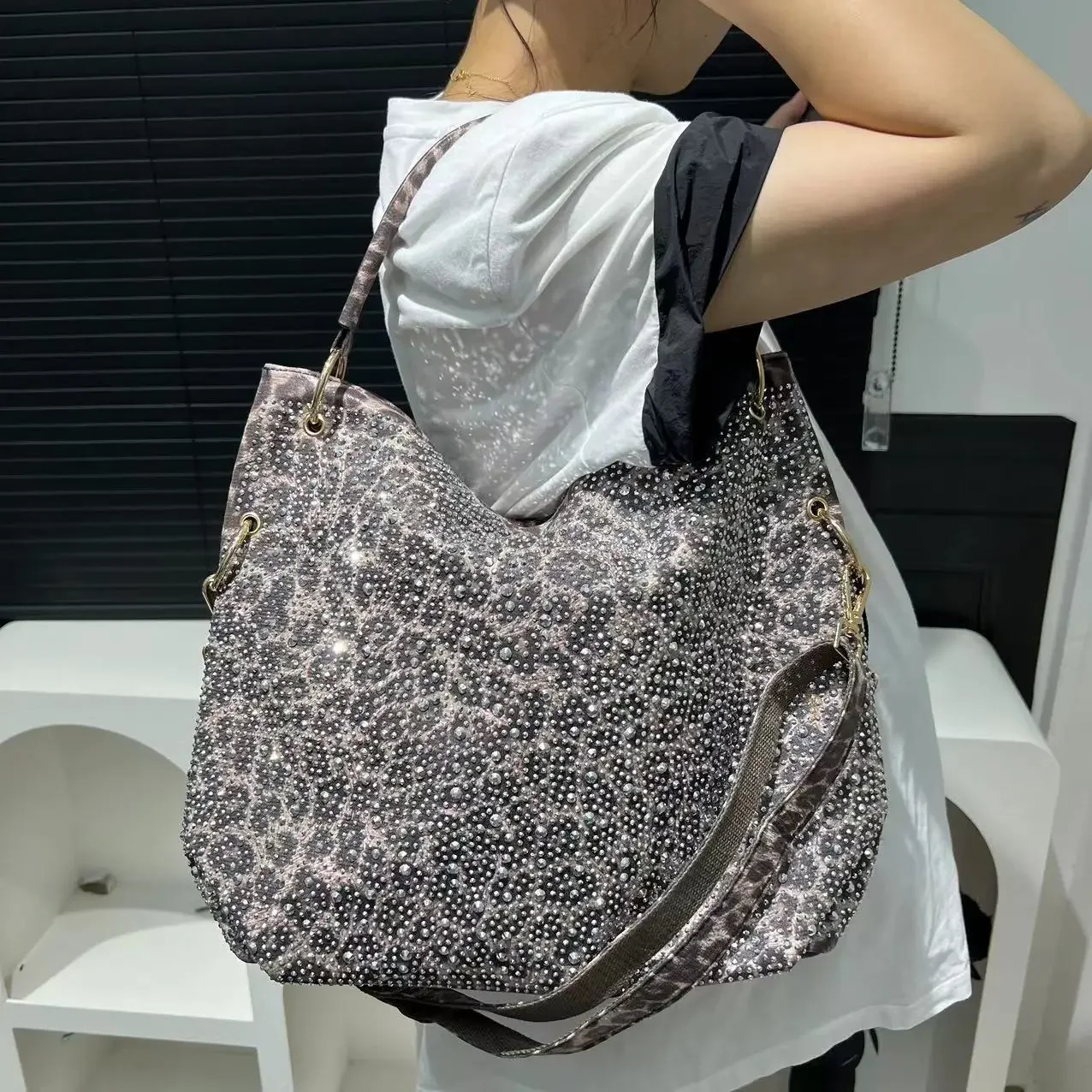 Moda feminina lindo diamante sacola leopardo impressão elegante bolsa de ombro crossbody