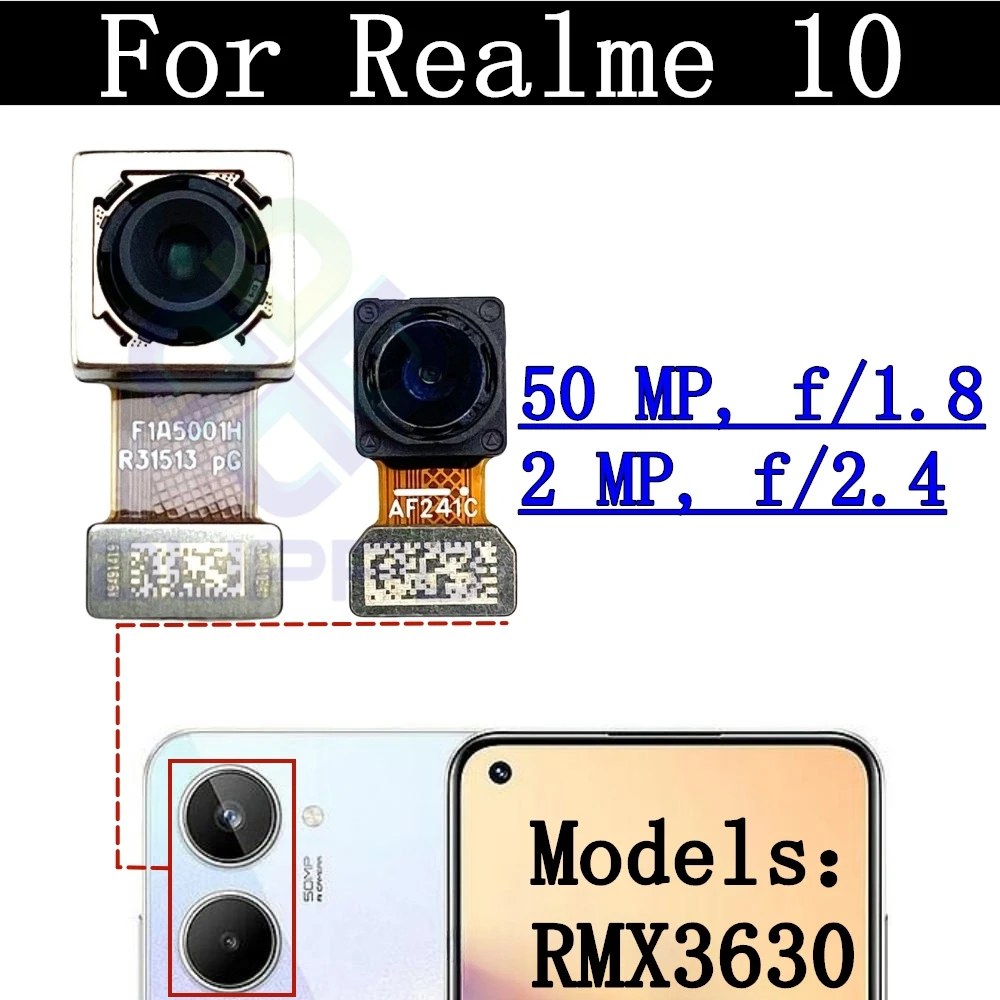 Original Rear Camera Module Flex Cable For Realme 10 RMX3630 Front Selfie Small Facing Main Back Camera Glass Lens Parts