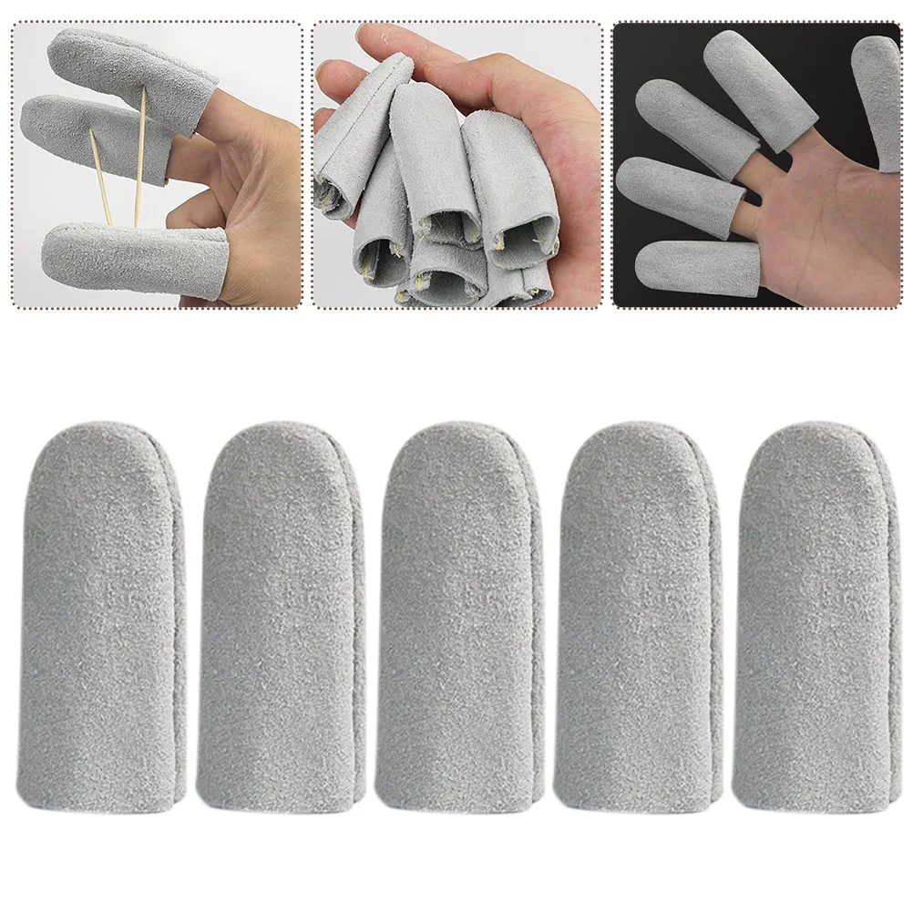 Herramientas de fieltro DIY, fundas para los dedos, Protector de pulgar acolchado, dedal para coser a mano, cubiertas protectoras de piel de vaca antiescaldaduras, 5 uds.