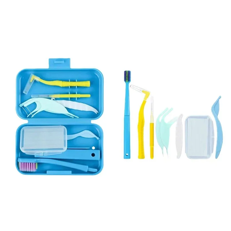 Dental Cleaning Care Kits Orthodontic Oral Care Foldable Brush Interdental Brush Ortho Wax Hygiene Kit