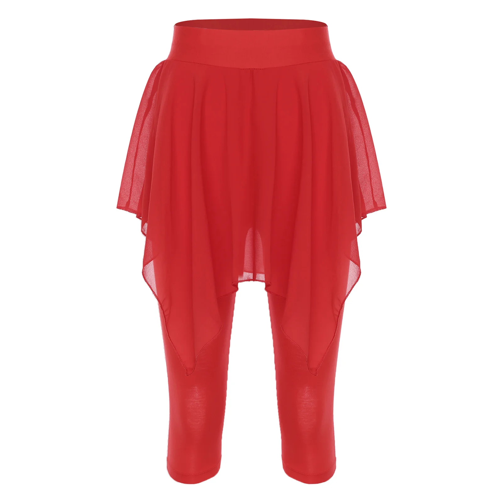 Dames Latin broek balletdansbroek hoge taille legging uit één stuk onregelmatige rok capribroek voor yoga fitness dans