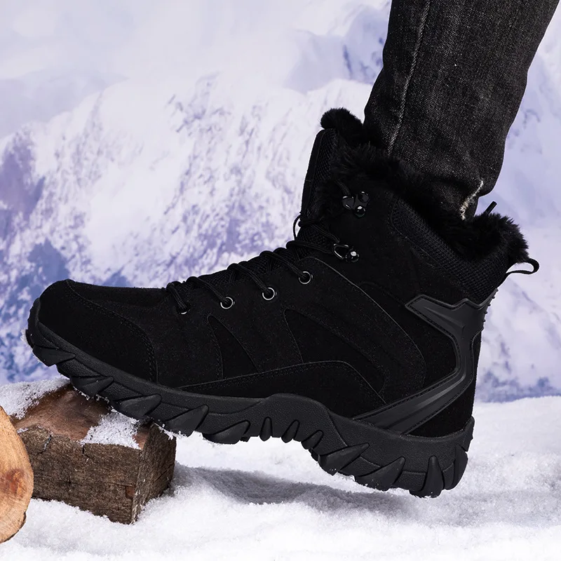 Winter Herrenstiefel Mitte Wade Basic Samt Warm Schnee Outdoor Bergsteigen Kampf High Top Feldstiefel Herrenschuhe Sandfarben