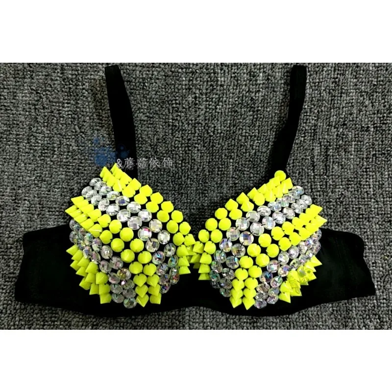 ‌Glam Rhinestone Sequin Club Bra Women Pole Dance Costume Sparkling Fringe Stage Outfit Night Out Glitter Party Wear Body