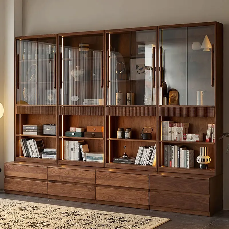 North American black walnut bookcase integrated whole wall bookcase display case locker bookshelf combination