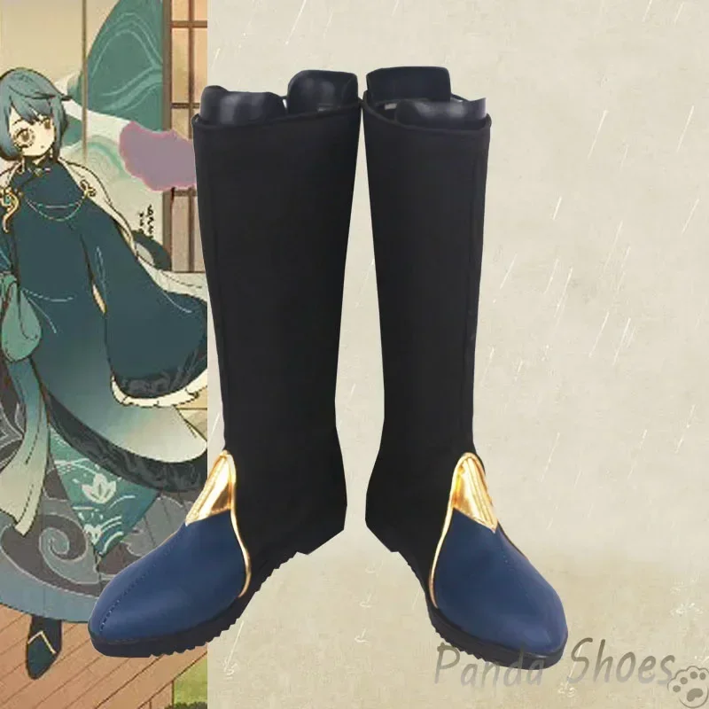 Genshinimpact Xingqiu-zapatos de Cosplay, juego de Anime, botas largas negras, Xing Qiu, accesorio de vestuario, zapatos para fiesta de Halloween