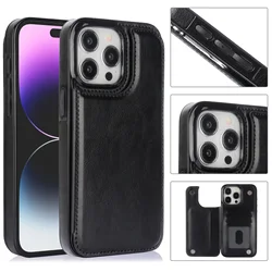 Double Buckle Leather Case for iPhone 16 15 Pro Max 16 15 Plus with Card Slots and Stand Function Drop Protection Phone Cover