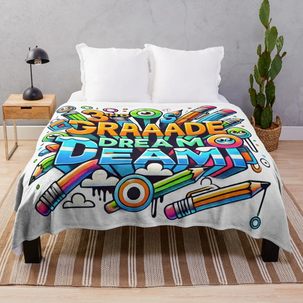 Playful Third Grade Dream Team Colorful Back-to-School for Creative Students and Teachers Throw Blanket Kid'S Cute Blankets