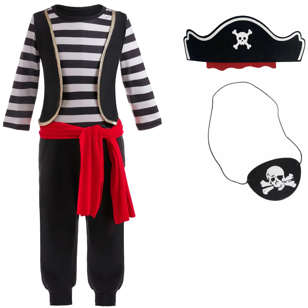 Boy Pirate Captain Costume+hat eye patch for 1-6years Baby Boy Toddler ocean adventure pirate Set Birthday Party Dressup