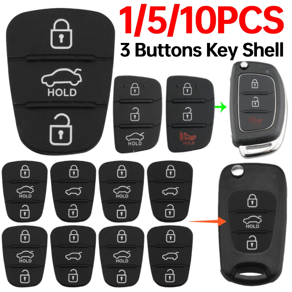Replacement 3 Button Rubber Pad for i30/i35/iX20 Solaris Verna for Kia K2 K5 Rio Sportage Flip Remote Car Key Shell Case