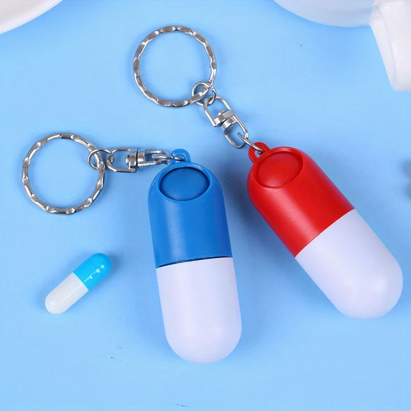 1pc Mini Capsule Pill Box Portable Pill Box with Keychain Mini Pill Box Keychain Keyring Stash Medicine Box Health Care
