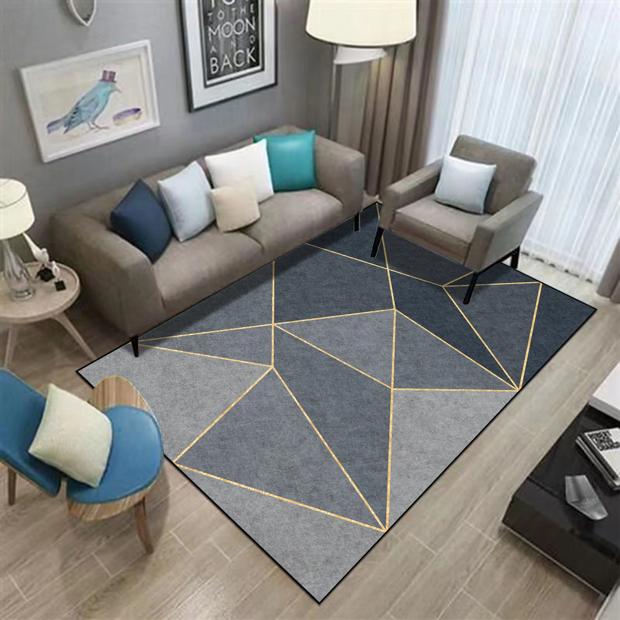 Simple Style Geometric Carpet for Living Room Easy Clean Balcony Antiskid Rugs Decoration Bedroom Lint-free Floor Mats Washable